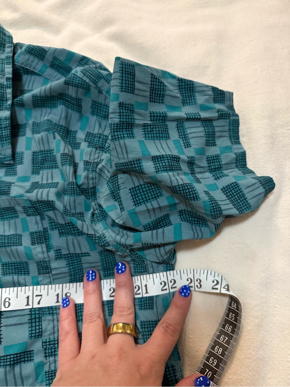 REI Men's Teal Patterned Short-Sleeve Button-Up Shirt - Picture 4 of 6